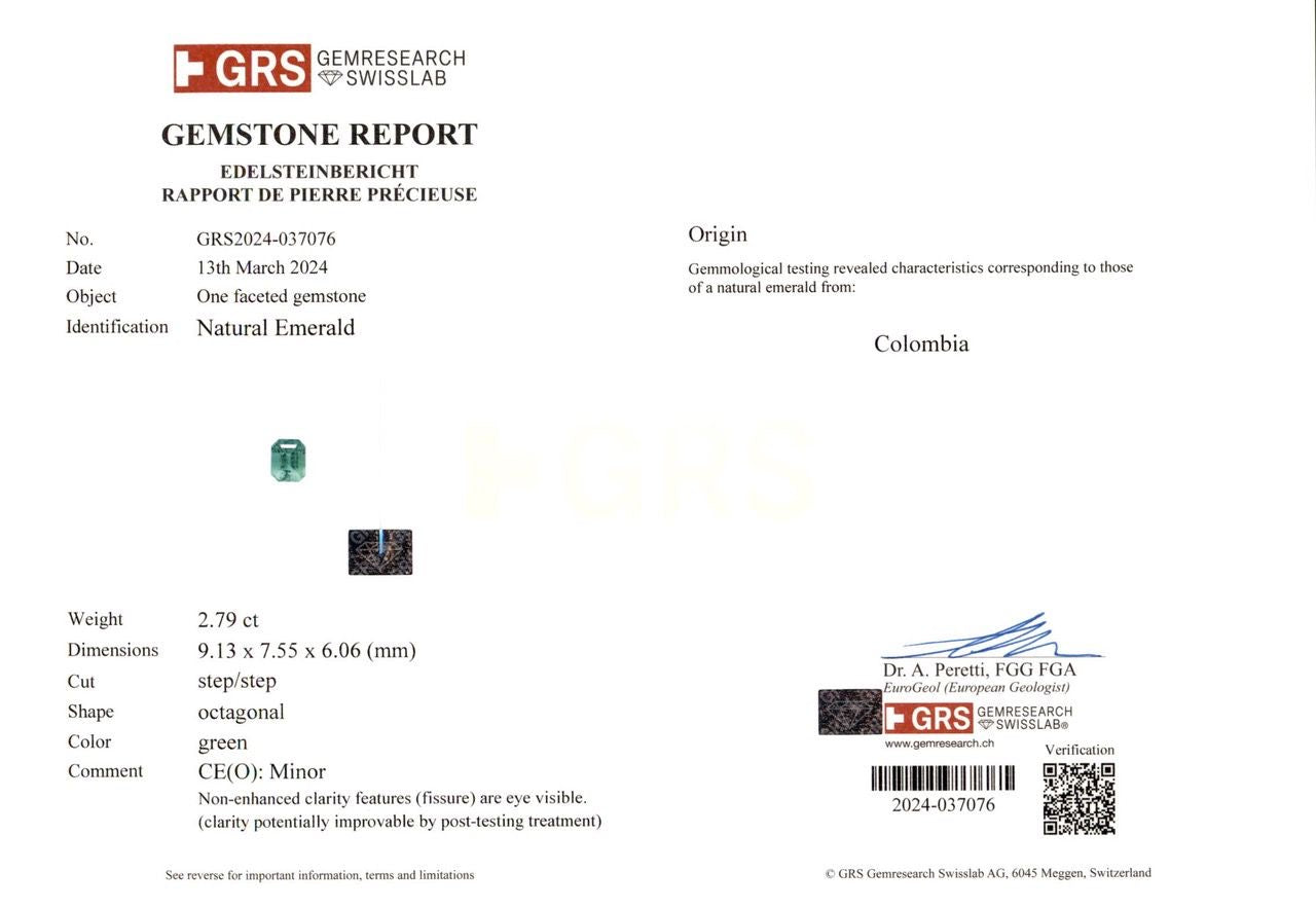 2.79ct Colombian Emerald – GRS Certified
