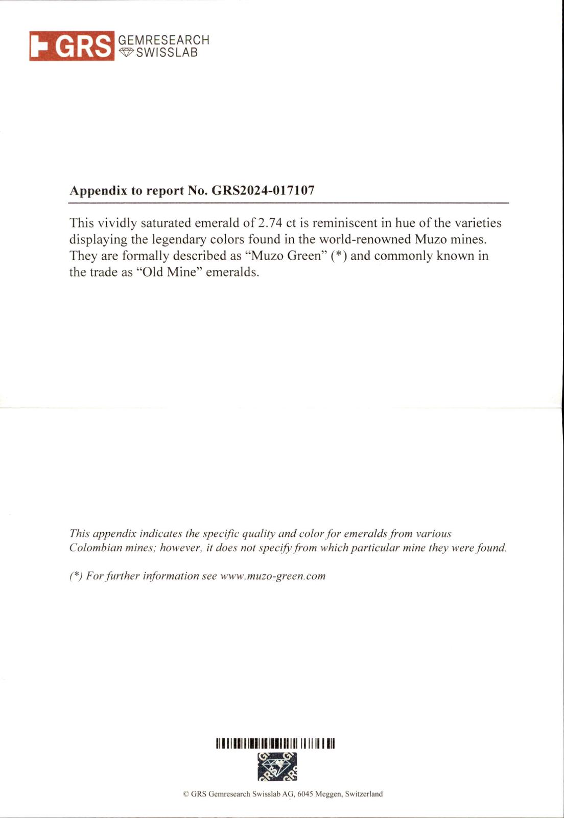 2.74ct Colombian Emerald – GRS - Muzo Green