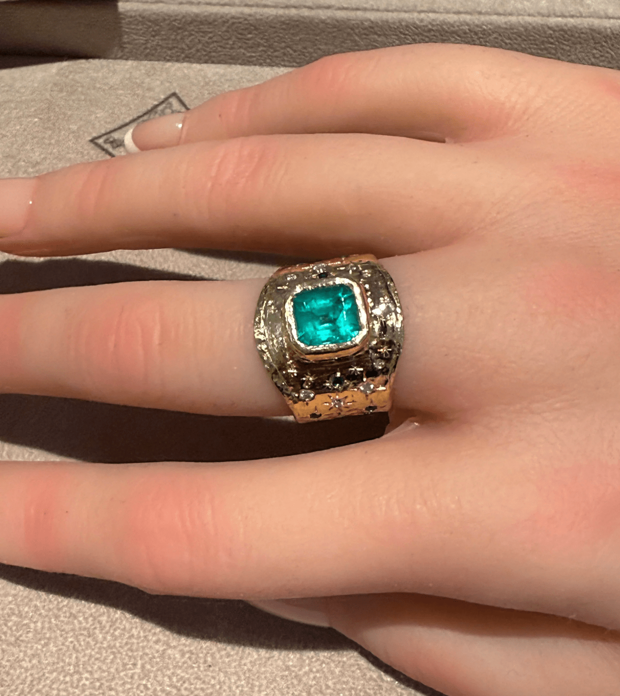 Handcrafted Leto Lama Emerald Cigar Ring