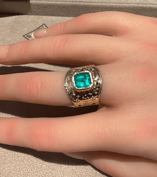 Handcrafted Leto Lama Emerald Cigar Ring