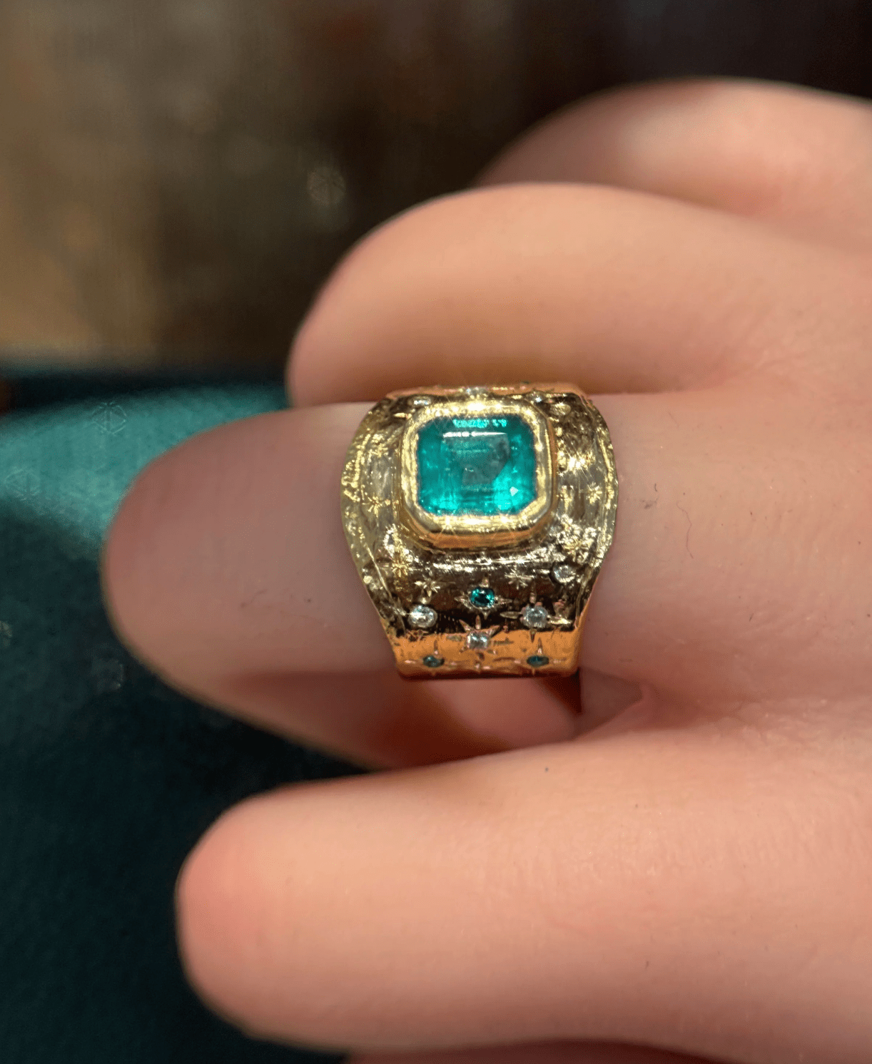 Handcrafted Leto Lama Emerald Cigar Ring