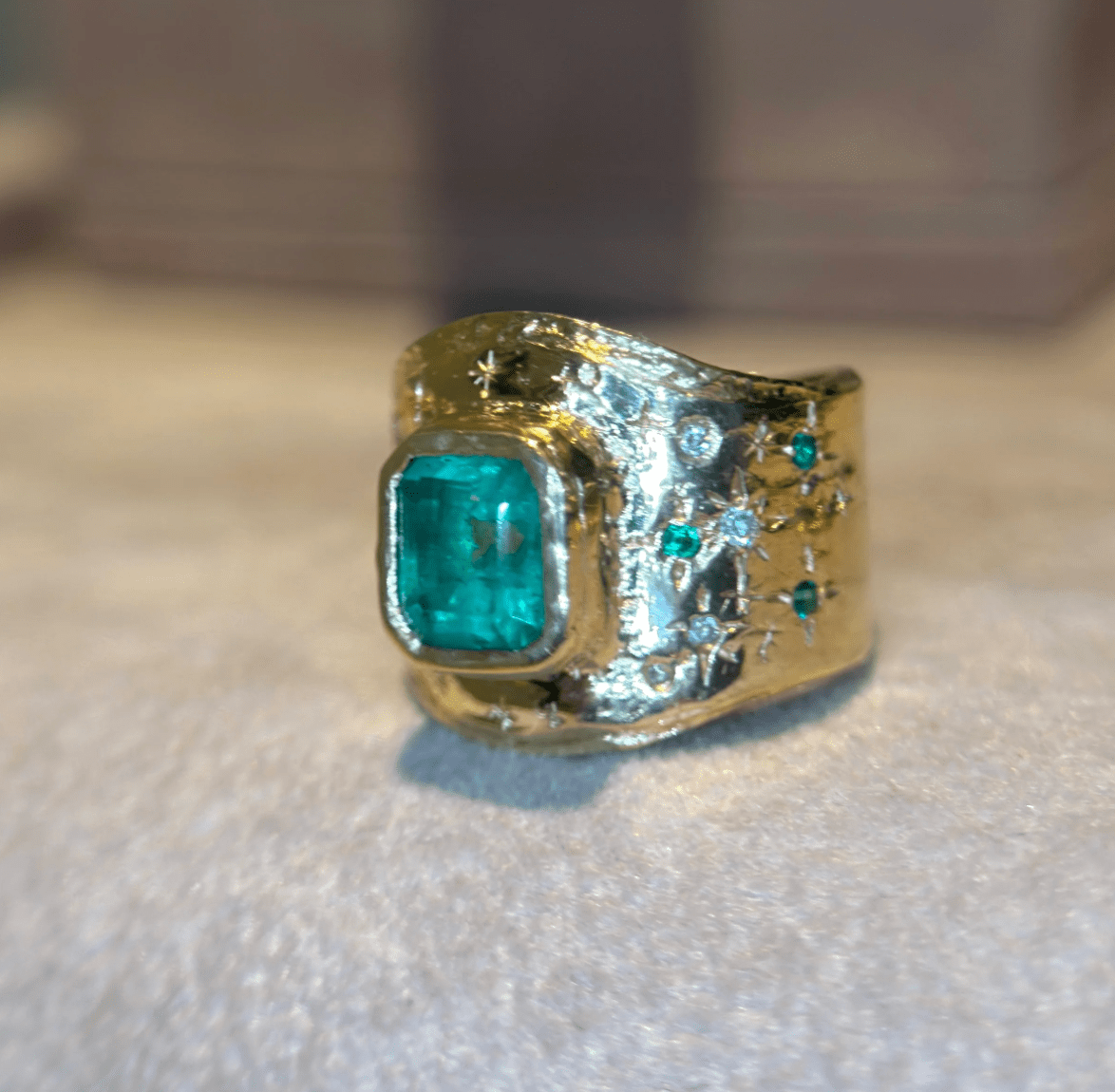 Handcrafted Leto Lama Emerald Cigar Ring