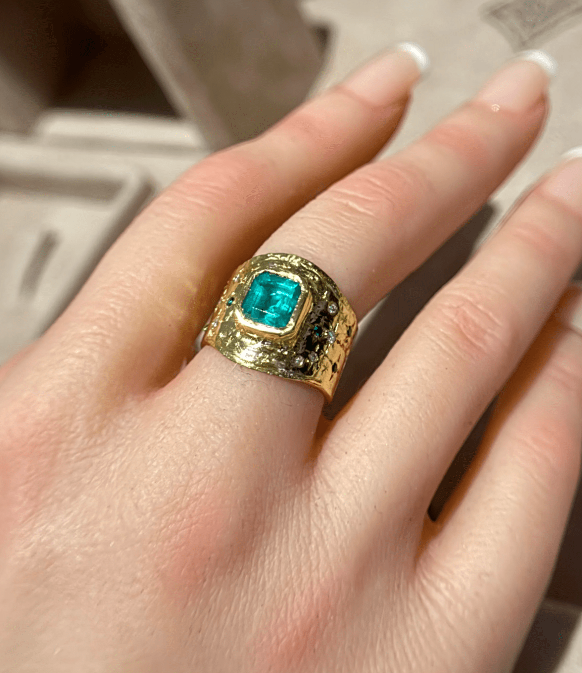 Handcrafted Leto Lama Emerald Cigar Ring