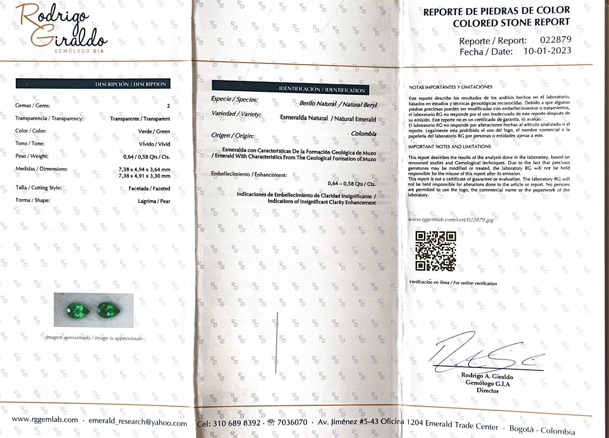 Colombian Pear Cut Emerald Pair – 0.64