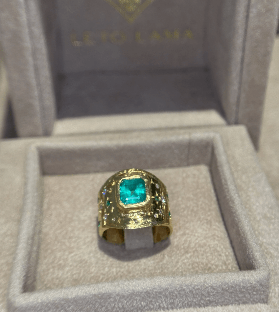 Handcrafted Leto Lama Emerald Cigar Ring