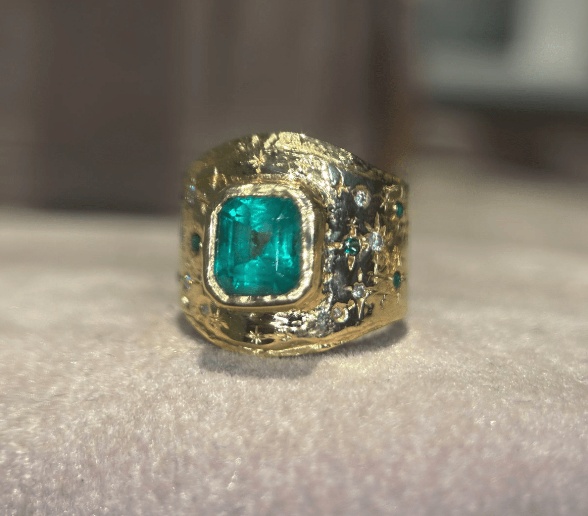 Handcrafted Leto Lama Emerald Cigar Ring